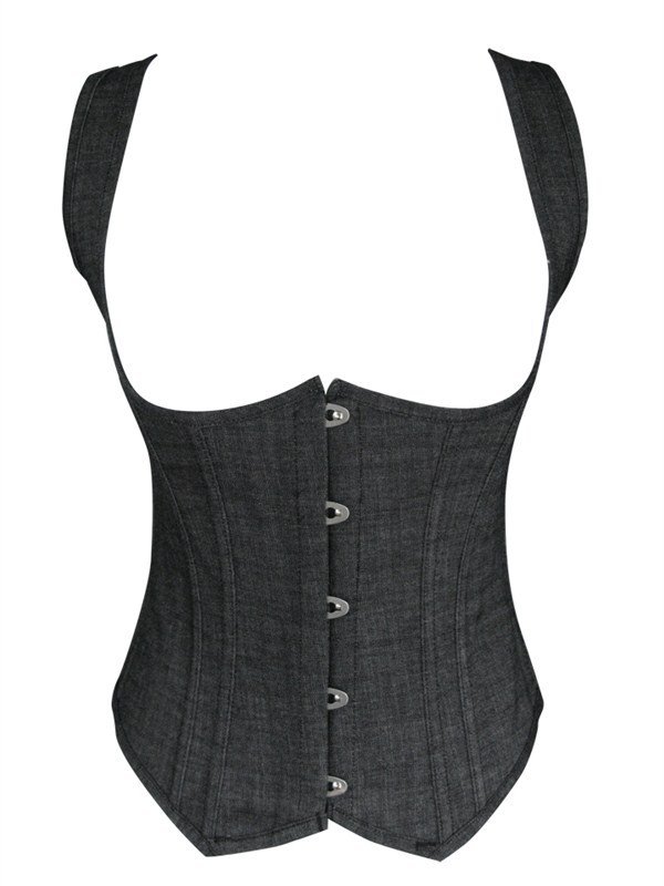 Black Halter Corset Open Breasts With Vertical Stripes